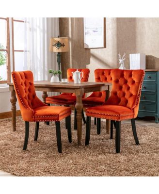 High-Back Velvet Dining Chair Set of 4, Upholstery Tufted Side Chairs with Nailhead Trim, Solid Wood Legs for Dining Room and Kitchen