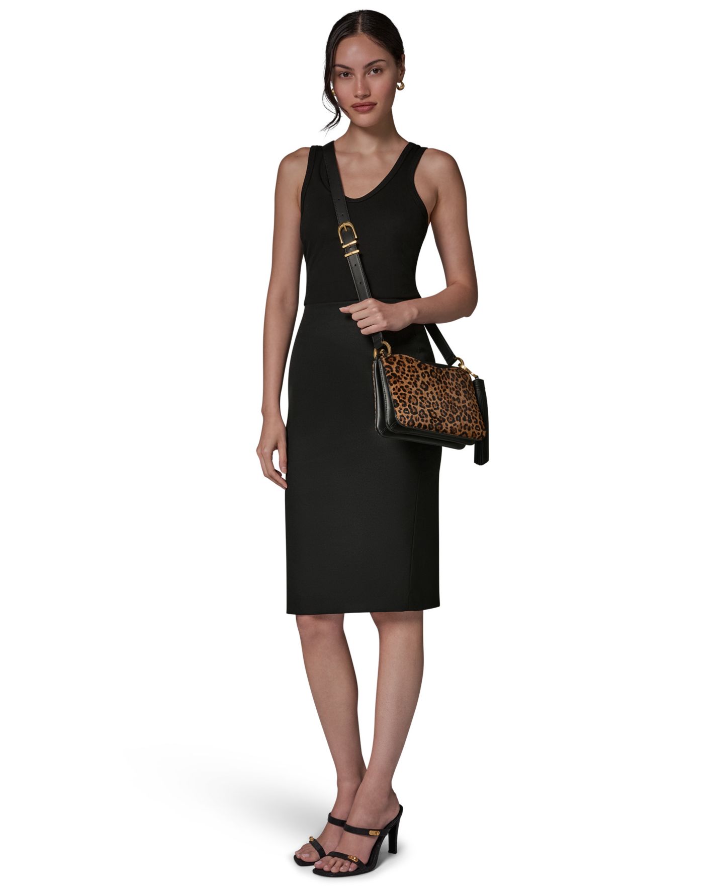 Женская сумка Donna Karan New York Glenwood Small Crossbody Handbag, цвет: Чёрный золотой — фото 10