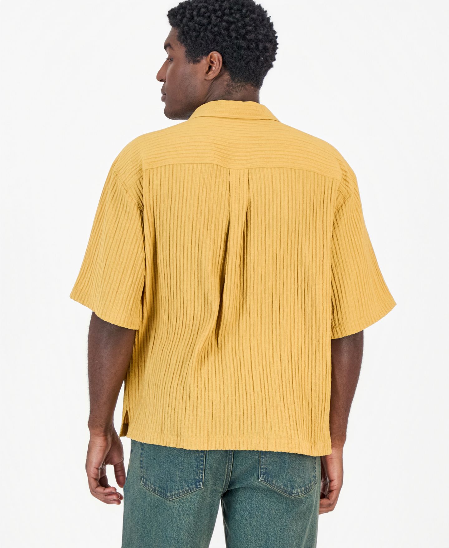 Мужская рубашка Mode of One Bxy Short-Sleeve Striped Camp Collar, цвет: Золотой — фото 3