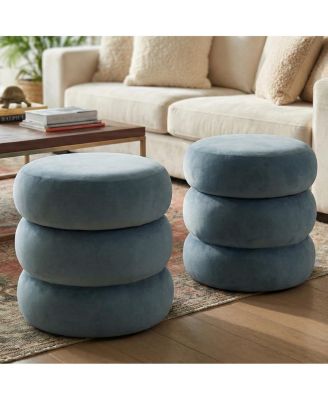 Round Velvet Storage Ottomans Set of 2