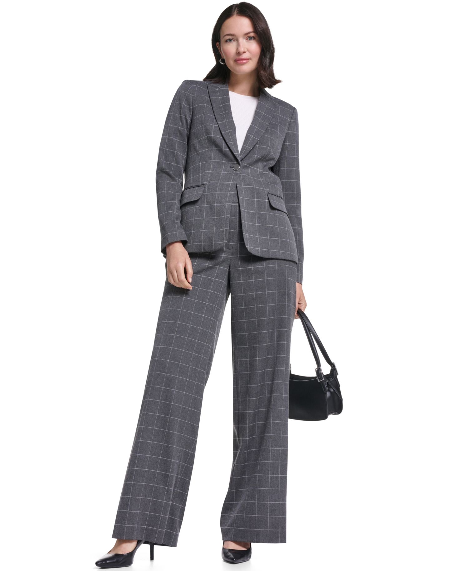 Women's Plaid Long-Sleeve One-Button Notch Lapel Blazer