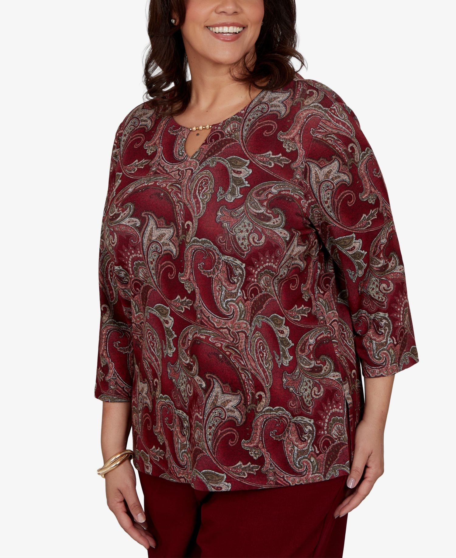 Plus Size Union Square Paisley Melange 3/4-Sleeve Blouse