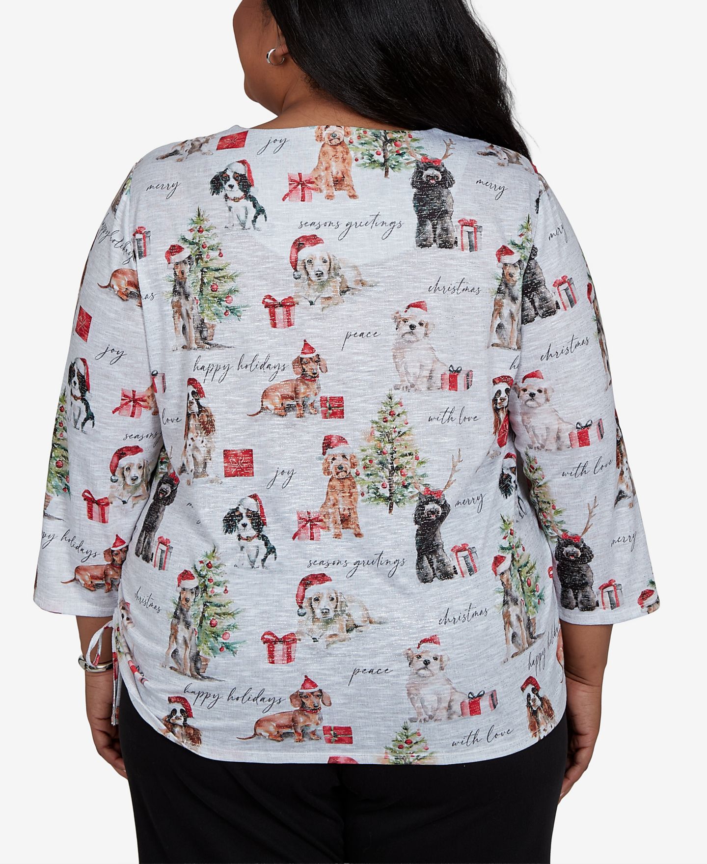 Женский топ Alfred Dunner Plus Size Classic Gift Giving Dogs Holiday 3/4-Sleeve Knit, цвет: Серый — фото 5