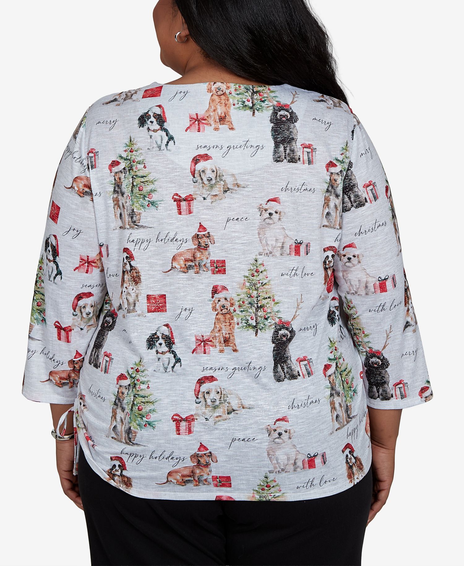 Plus Size Classic Gift Giving Dogs Holiday 3/4-Sleeve Knit Top