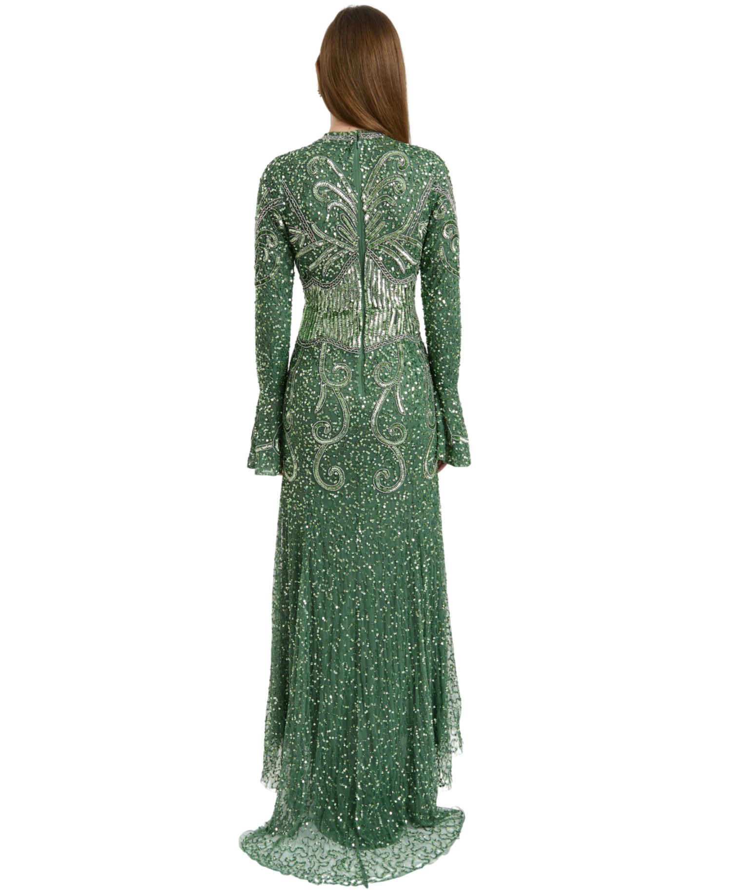 Women's Modest Embellished Sequins Trail Maxi Dress