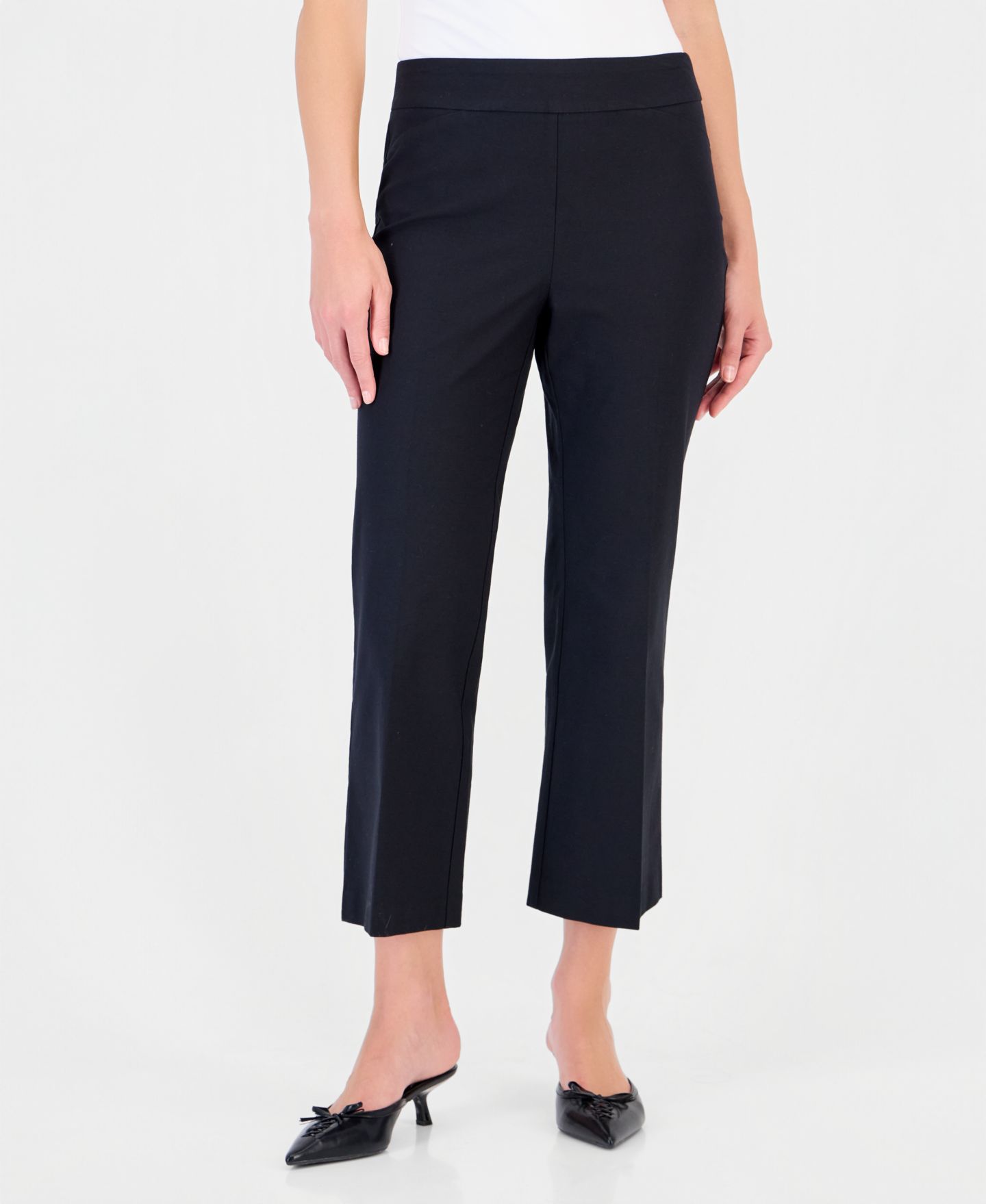 Женские брюки JM Collection Petite Cropped Kick Flare Pull-On, цвет: Глубокий чёрный — фото 3