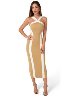 Womens Sweater Contrast Halter Maxi Dress