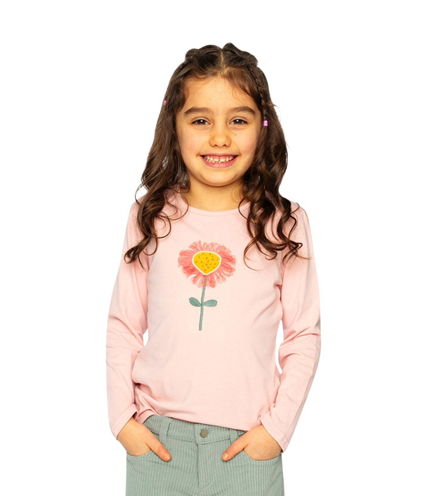 Футболка Deux par Deux Long Sleeve Organic Cotton T-Shirt для девочек-малышей, цвет: Бледный пыльный розовый — фото 2