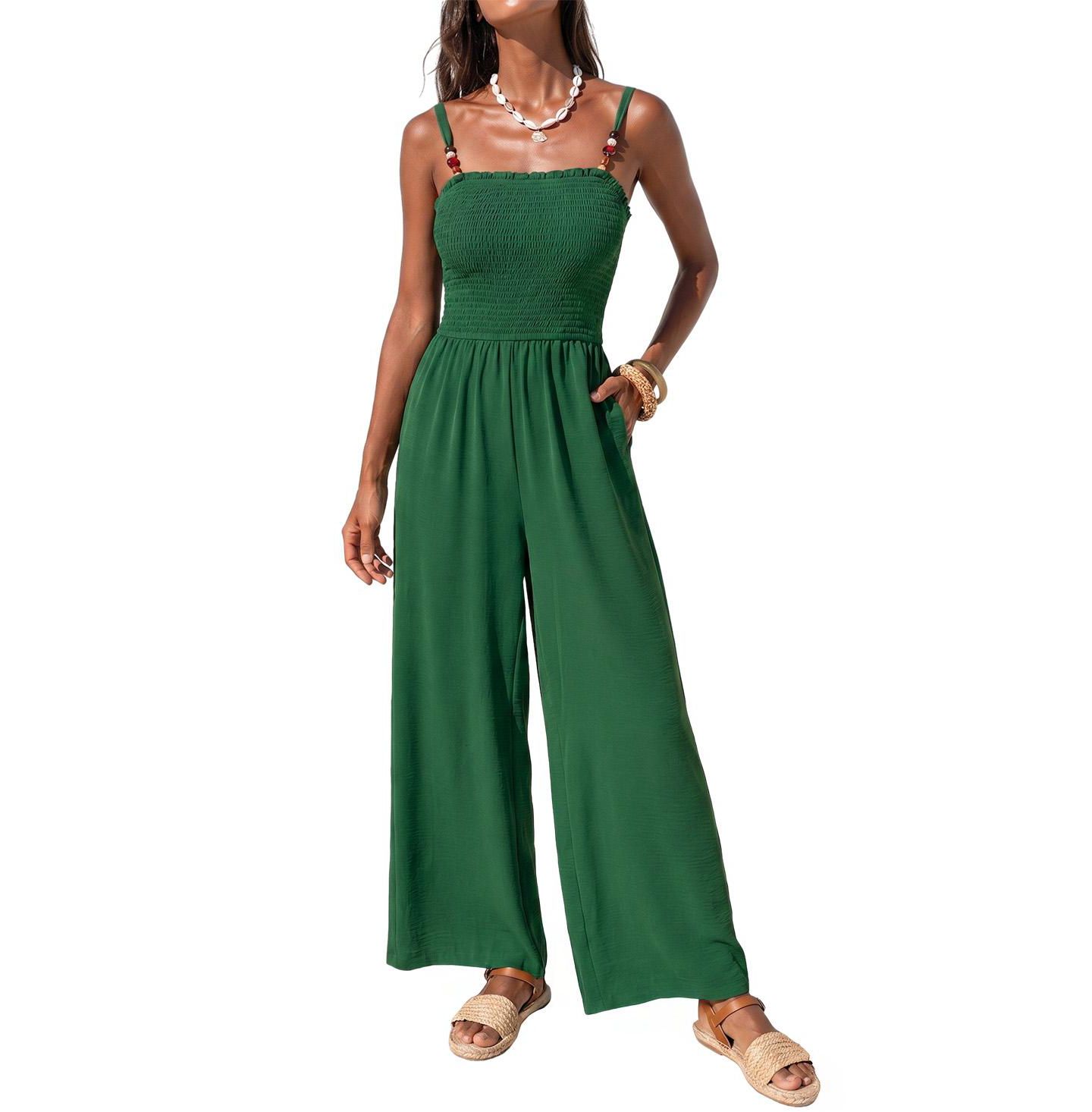 Женский комбинезон Cupshe Wildflower Way Sleeveless Wide-Leg Jumpsuit, цвет: Тёмный зелёный — фото 1
