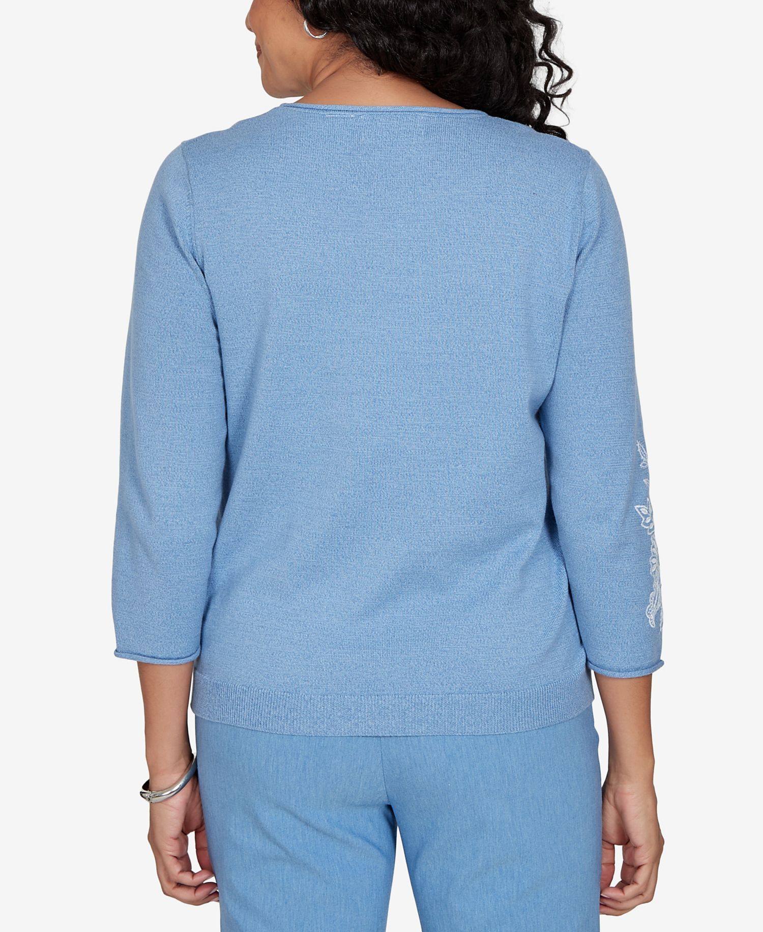 Petite Provence Lacey Floral Embroidered 3/4-Sleeve Sweater
