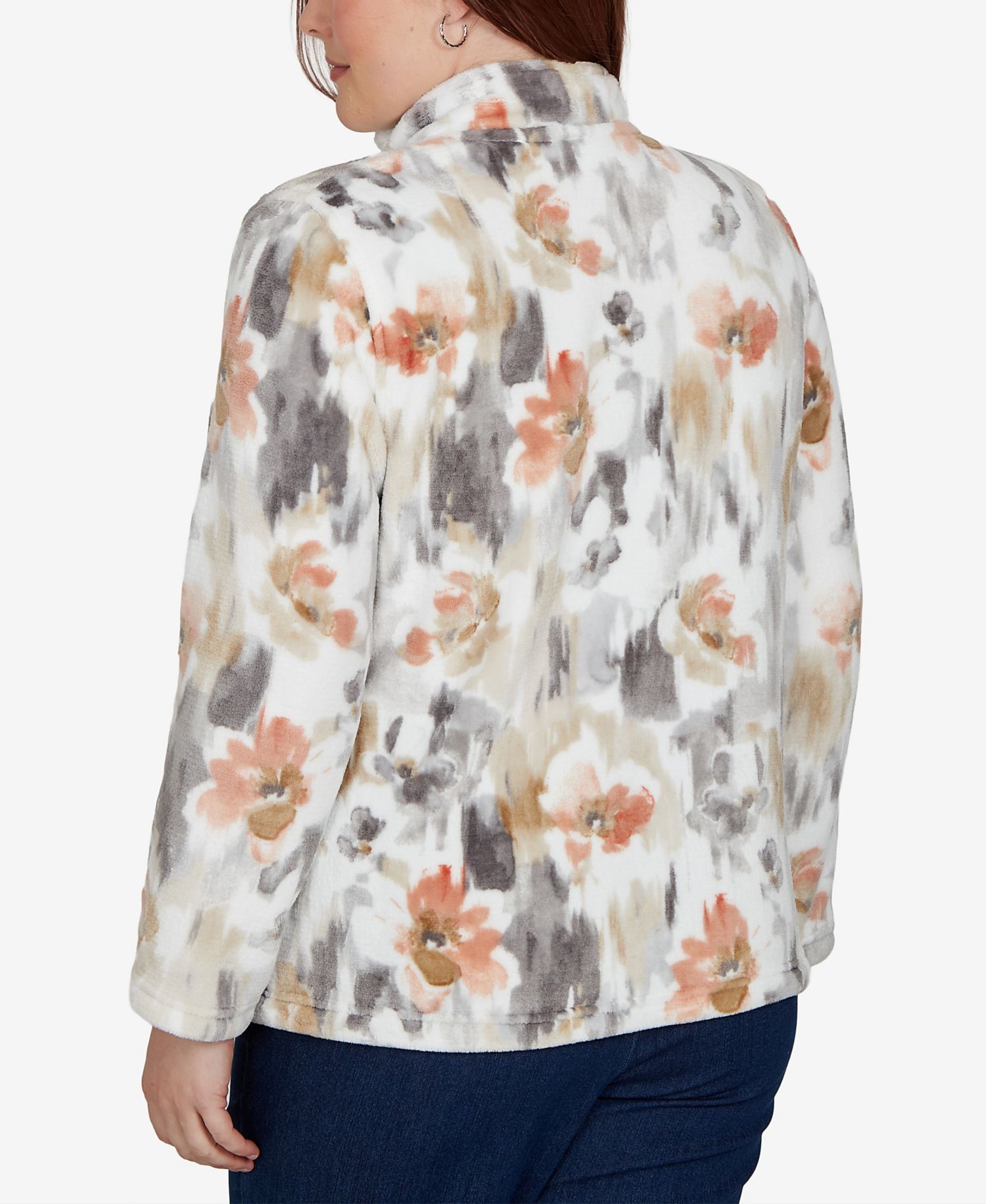 Petite Watercolor Floral Fleece Stand Collar Jacket