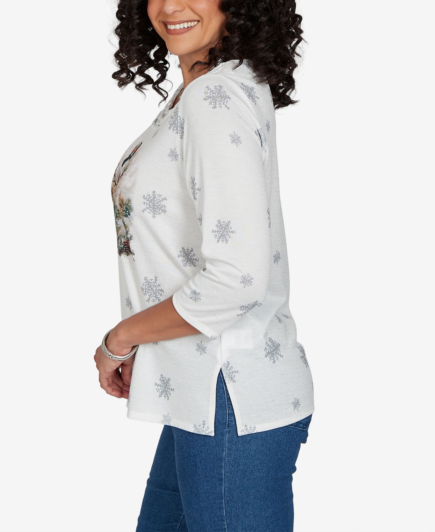 Petite Snowman 3/4-Sleeve Knit Top