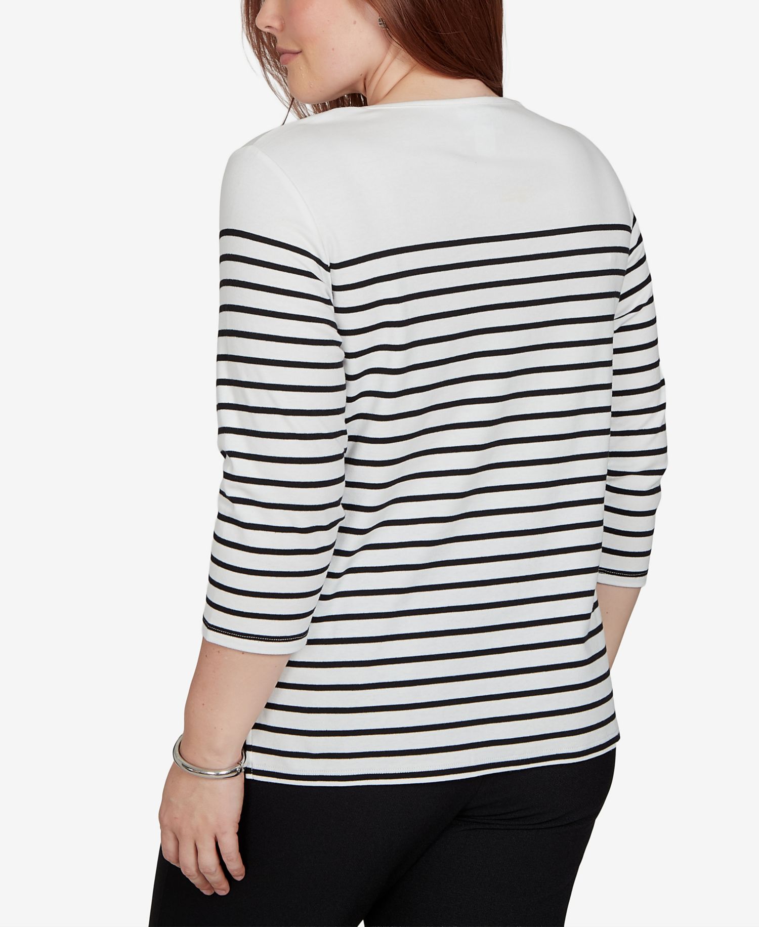 Petite Poinsettia Stripe 3/4 Sleeve T-Shirt