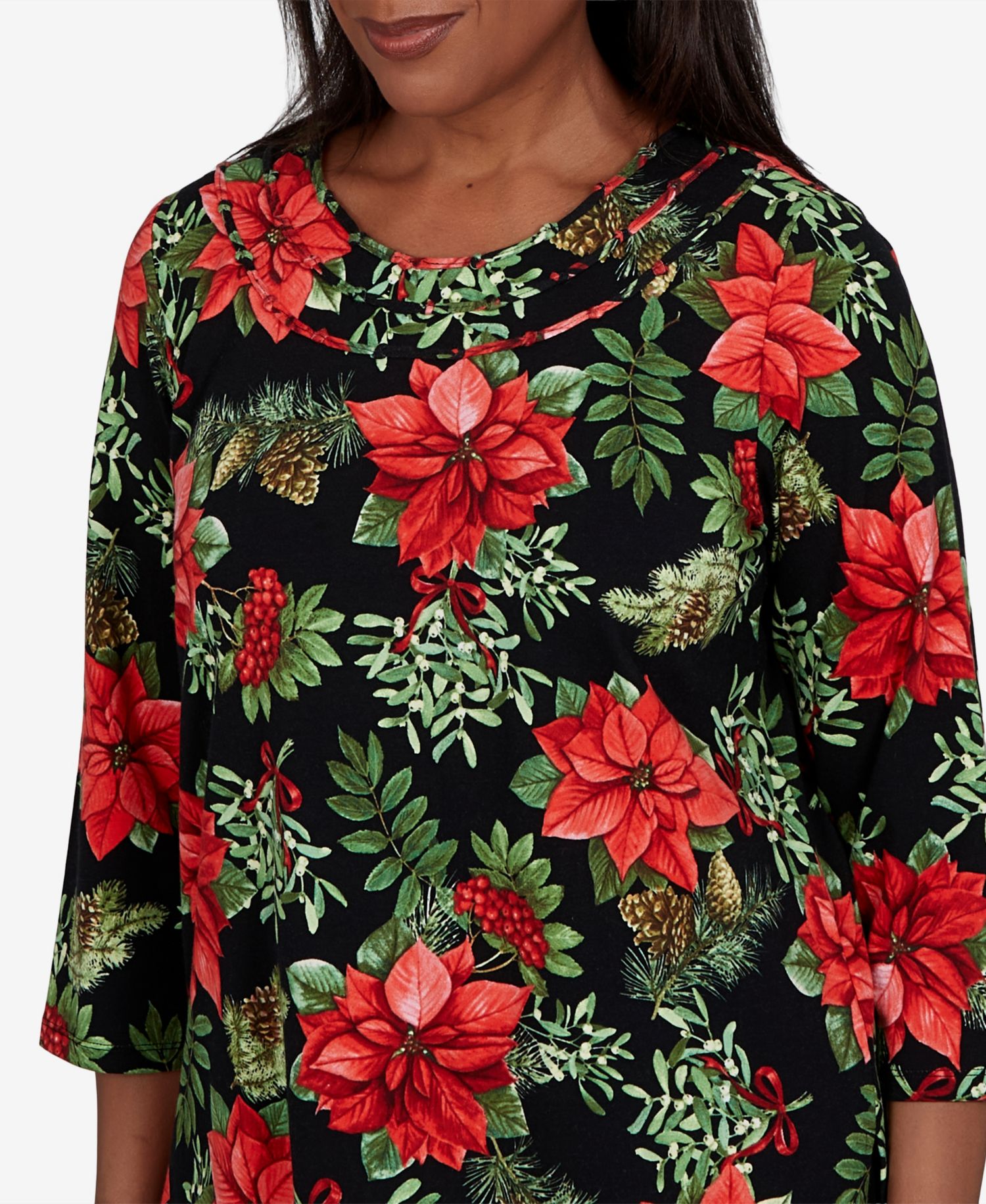 Petite Cardinals On Branches 3/4-Sleeve Floral-Print Top