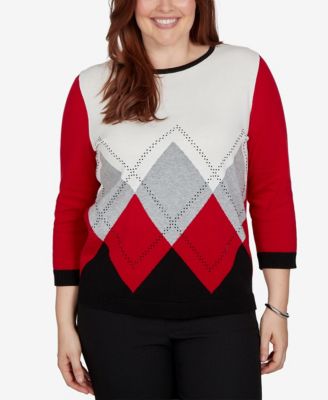 Petite Classic Argyle Beaded 3/4-Sleeve Sweater