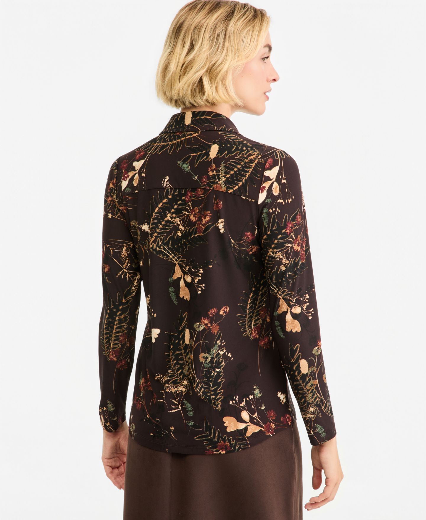 Женская рубашка Jones New York Long-Sleeve Floral-Print Collared Button-Front, цвет: Кофейный разноцветный — фото 5
