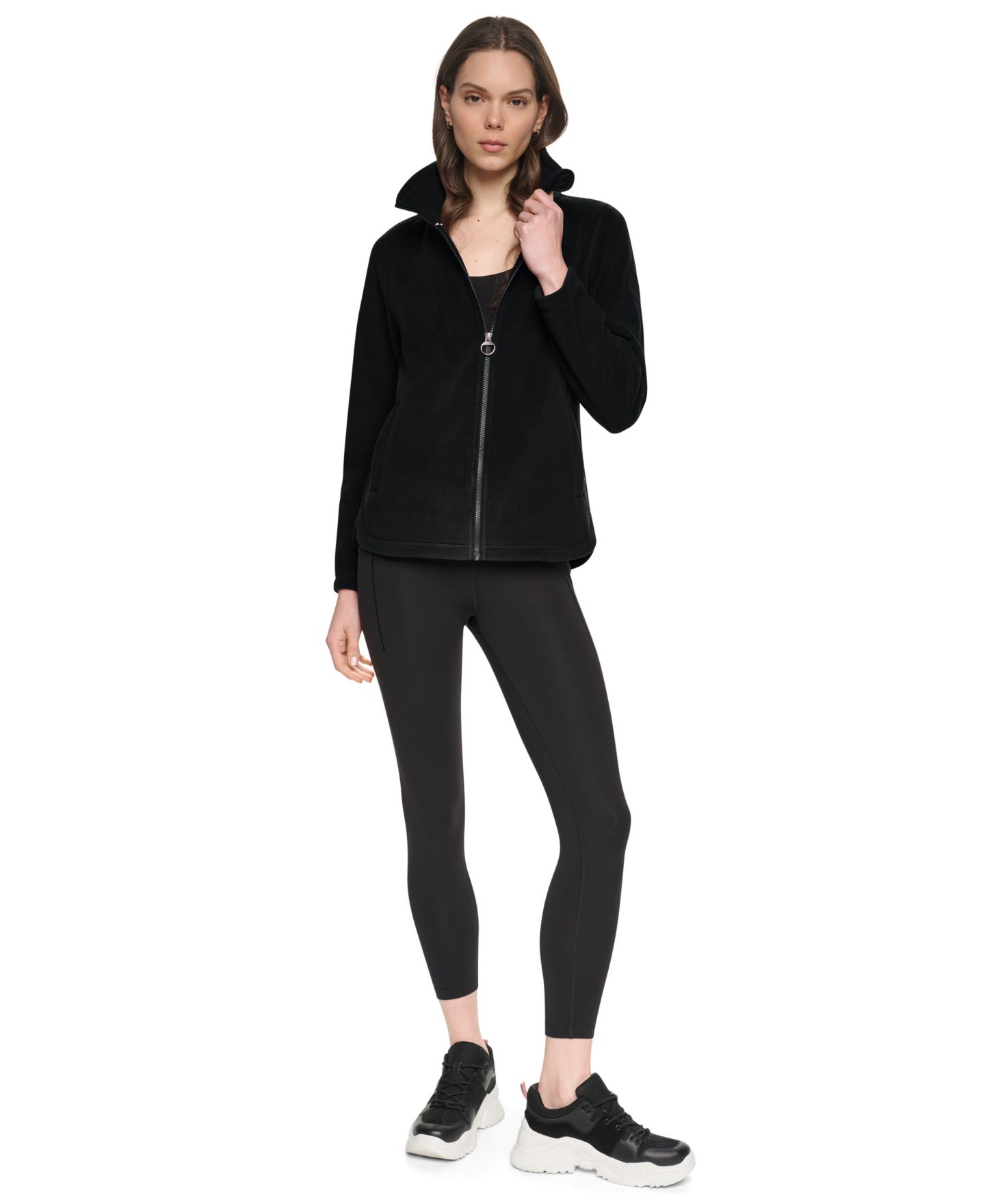 Женская куртка DKNY Sport Fleece Curved-Hem Zip-Up, цвет: Чёрный — фото 7