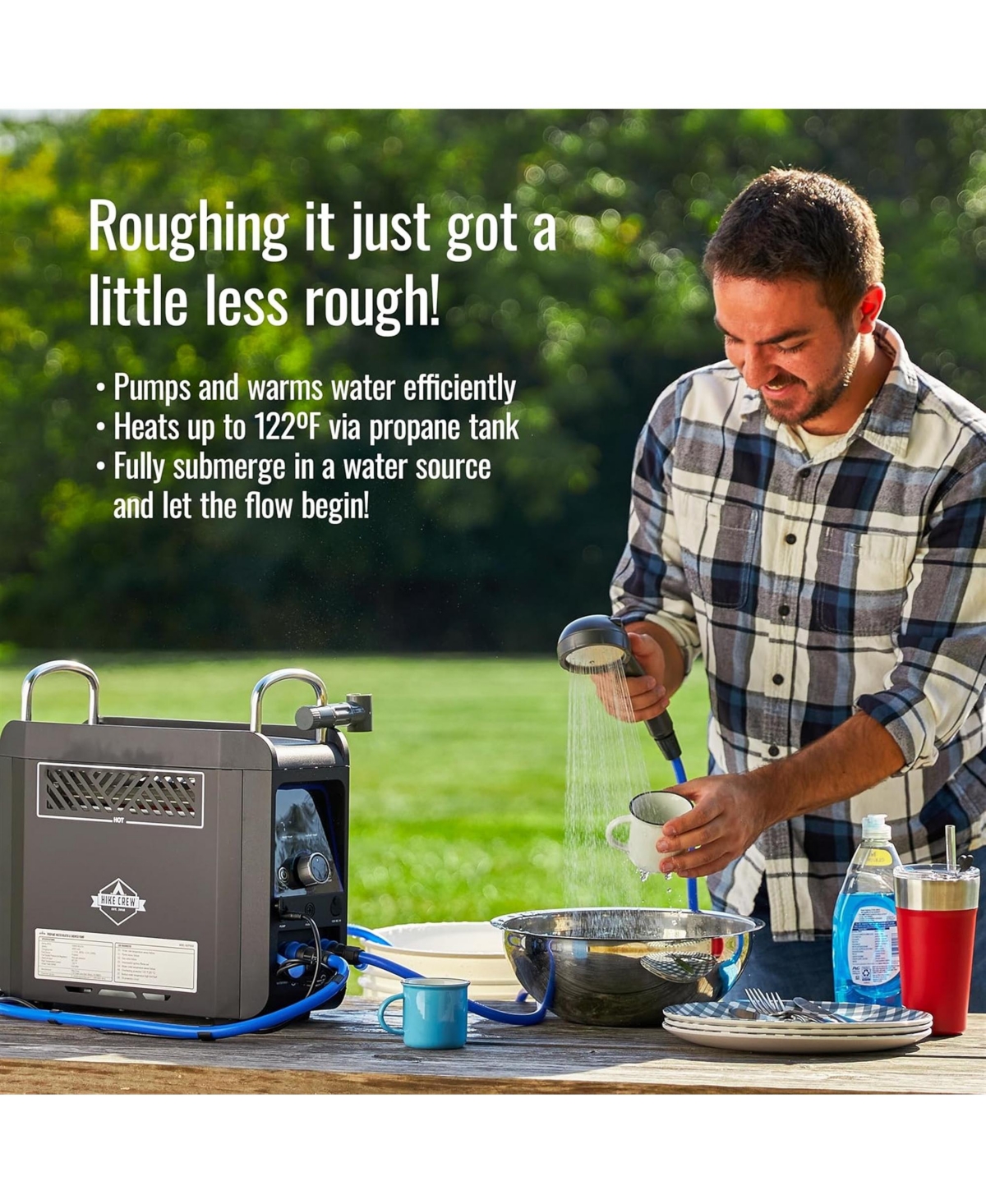 Hike Crew Propane Water Heater and Shower Pump, Rechargeable Camping Heater with Shower Head Attachment