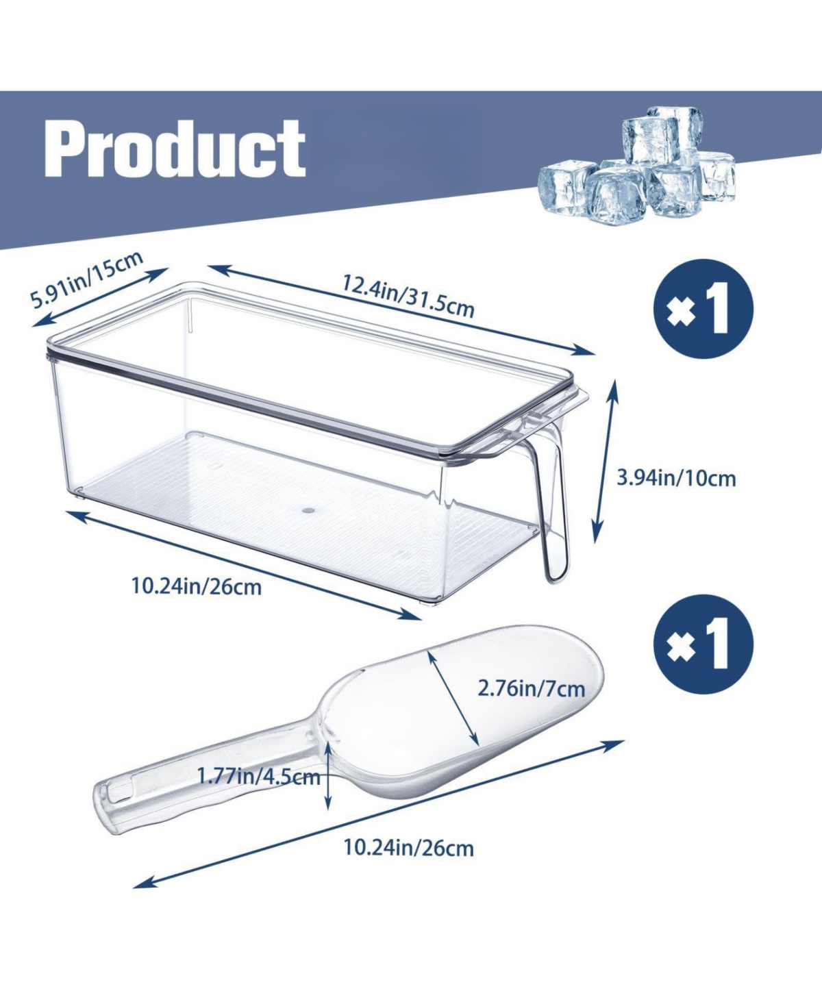 Piscifun Lidded Plastic Ice Storage Bin With Scoop Stackable Multi Purpose Food Container