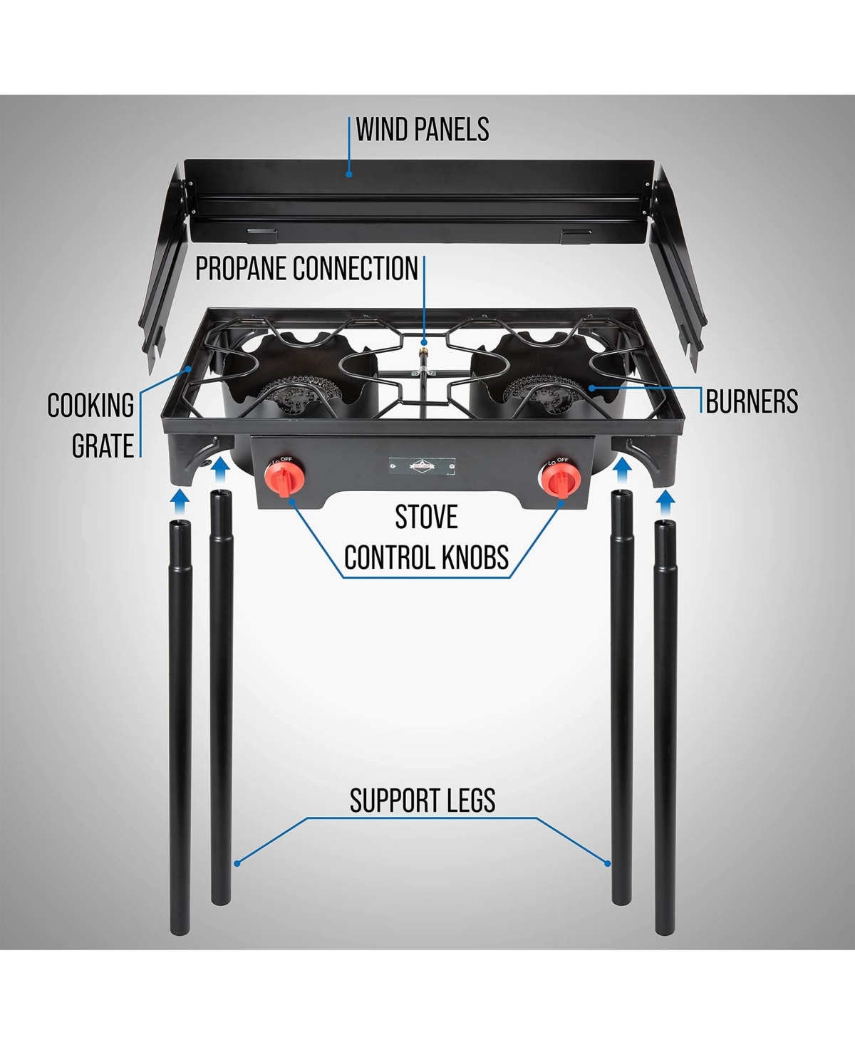 Hike Crew 150,000 Btu Portable Gas Stove with 2 Burners, Legs, Wind Panels and Temperature Control