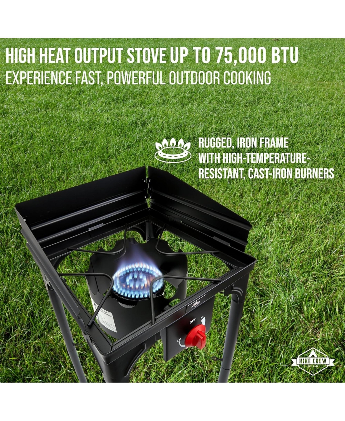 Hike Crew Cast Iron 1-Burner Gas Camping Stove, 75,000 Btu Portable Stove with Flame Control