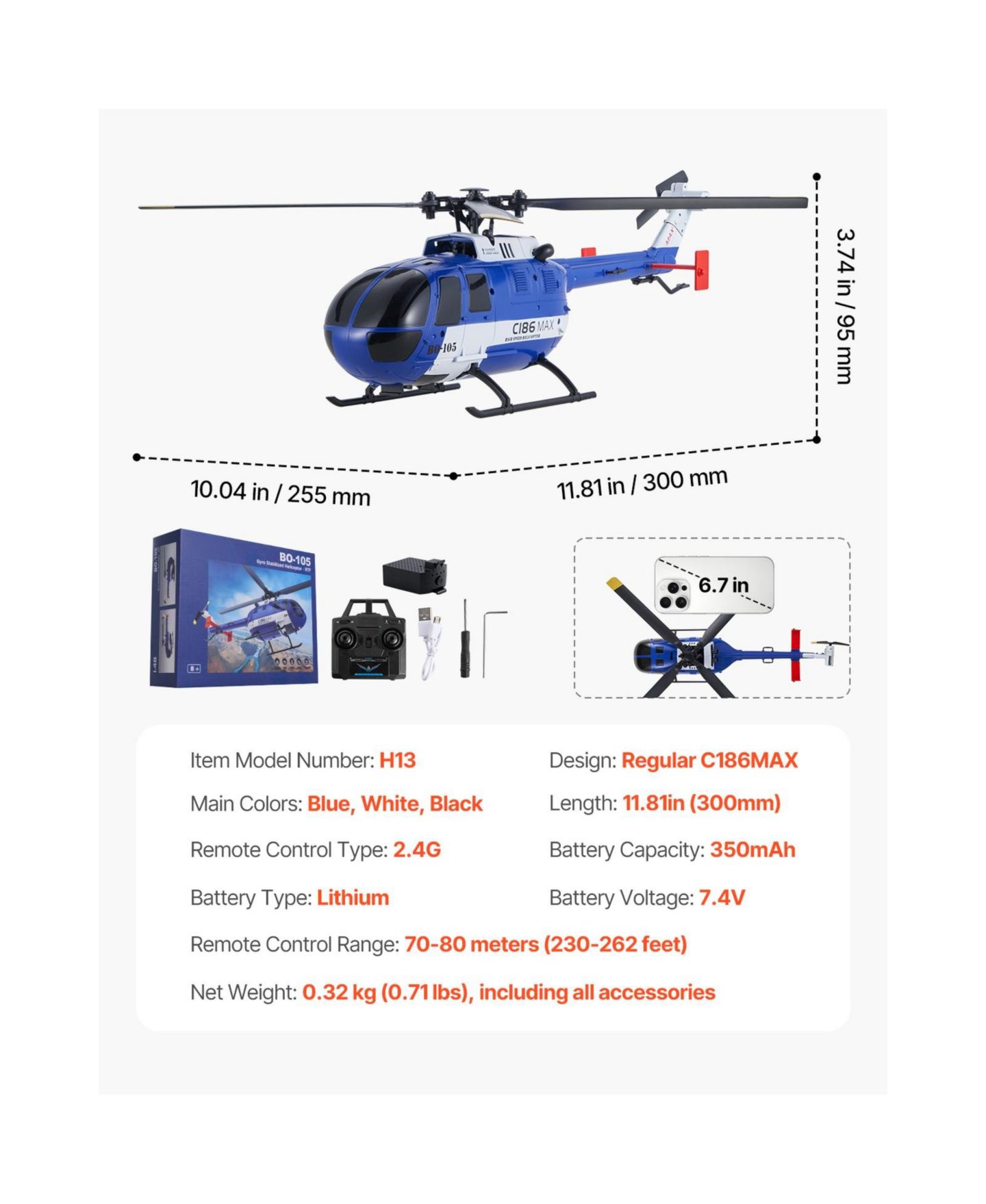 Детская игрушка SEVORLEY 4-Propeller RC Helicopter, 2.4GHz 6-Axis Gyro Remote Control Plane for Beginners, цвет: Синий / Белый — фото 8
