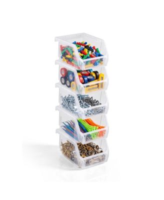 Extra Small Open Front Stackable Garage Storage Bin - Heavy Duty Plastic Organizer Tote for Tools, Hardware and Shelving