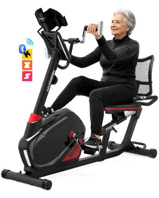 HR-B8A Recumbent Exercise Bike 400 lb Capacity with Arm Exerciser, Magnetic 16-Level Resistance, 2-in-1 LCD Monitor and Tablet Holder