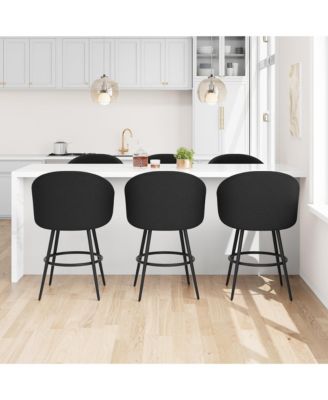Bar Stools Set of 6, Swivel Counter Height with Back, Polyester Knit Upholstered 25.4&iquest; Modern Chair, Metal Frame with Footrest for Kitchen