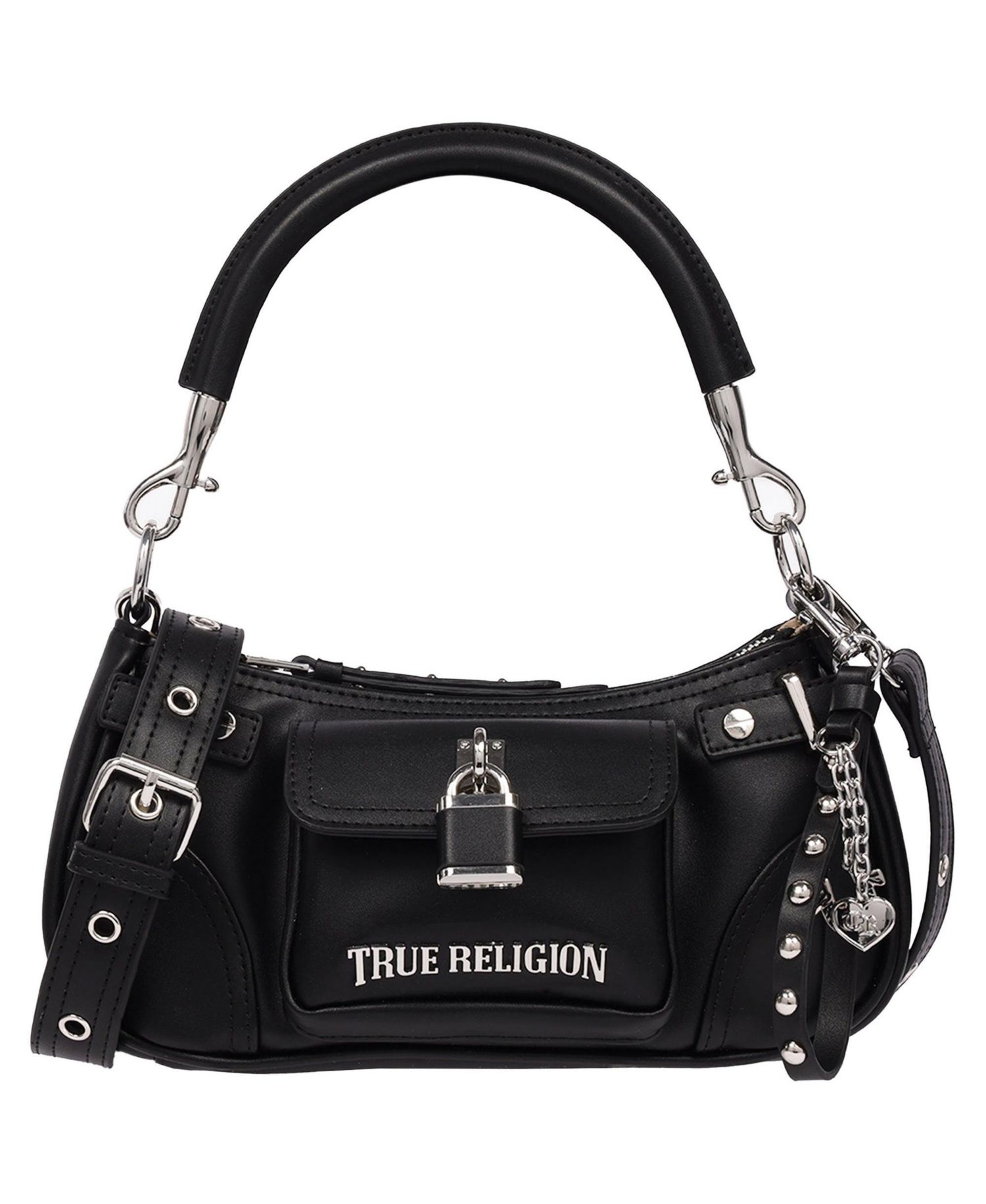 Women's Moto Shoulder Bag with Lock Pocket Charm – Convertible Shoulder and Crossbody Purse