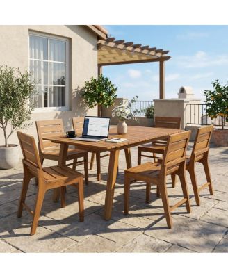 7-Piece Wooden Outdoor Dining Set with Slatted Table and Dining Chairs