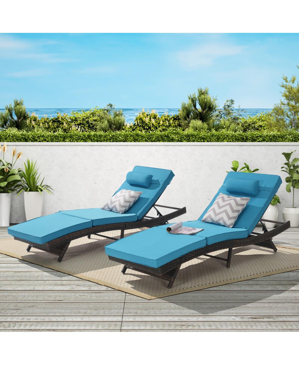 Asagikoiai Set of 2 Wicker Outdoor Chaise Lounge Chair with Cushions, Adjustable Patio Lounger