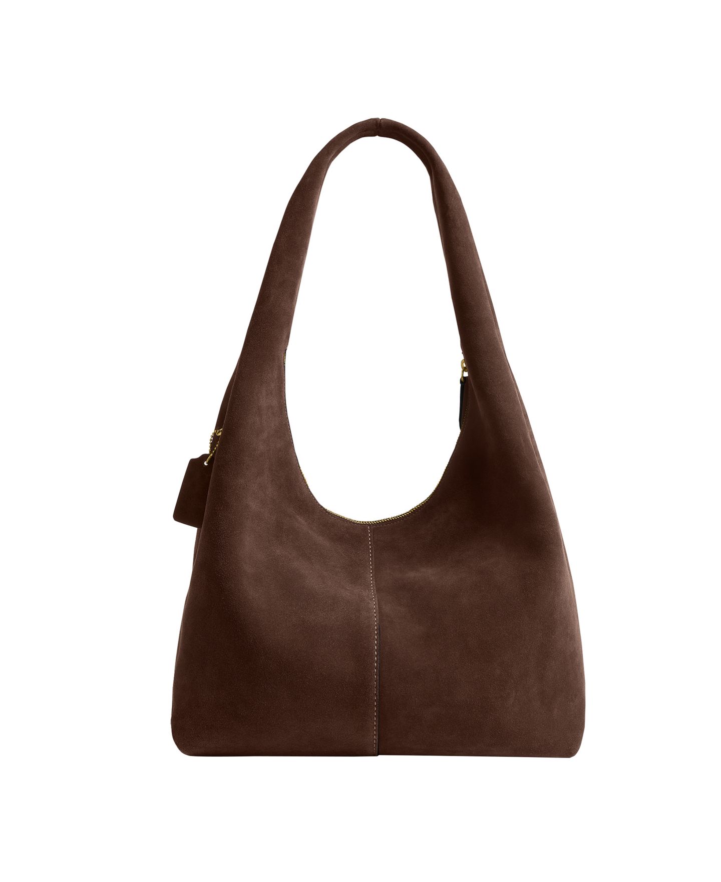 Женская сумка COACH Pillow Brooklyn Large Suede Hobo, цвет: Латунный / Шоколадный — фото 2