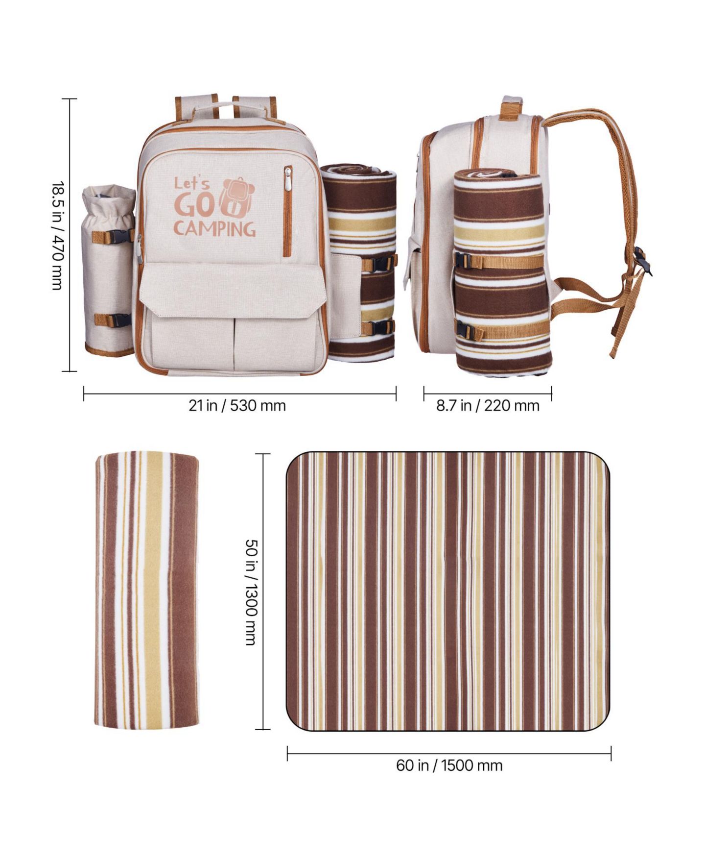 Женские сумки SEVORLEY Picnic Backpack for 4 with Insulated Cooler, Blanket, Plates and Cutlery Set, 20 L, цвет: Бежевый — фото 10