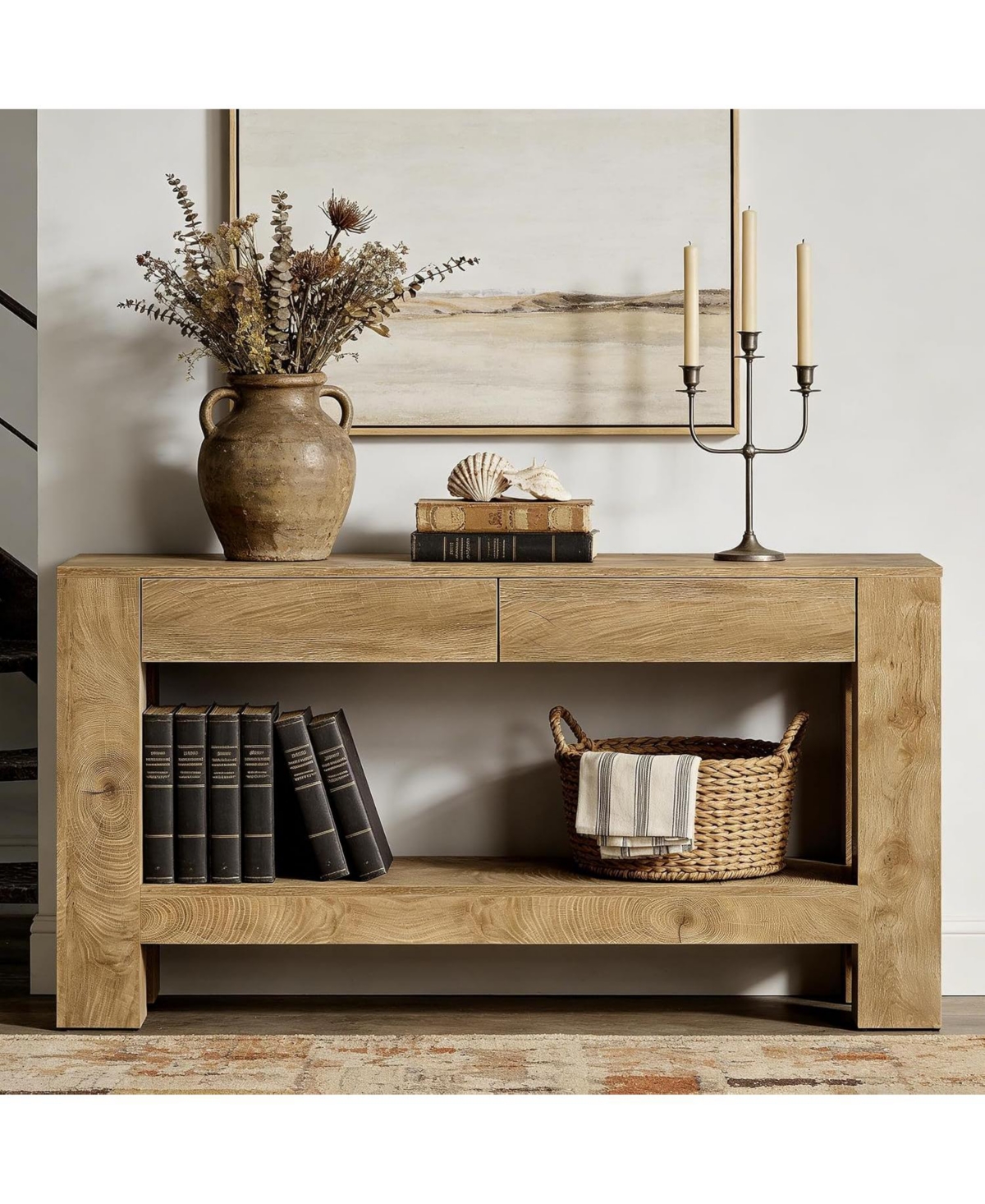 Tribesigns 63-Inch Console Table with 2 Hidden Drawers, Farmhouse Wooden Sofa Table with Storage Shelf for Living Room, Entryway, Hallway, Entrance