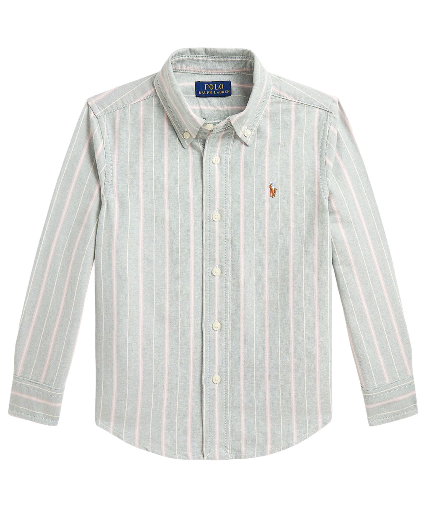 Рубашка Polo Ralph Lauren Striped Long-Sleeve Oxford Shirt для мальчиков, цвет: Тёмно-зелёный лавандовый разноцветный — фото 4