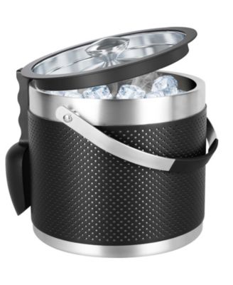 Double Wall Stainless Steel Insulated Ice Bucket with Lid and Scoop Leather Design