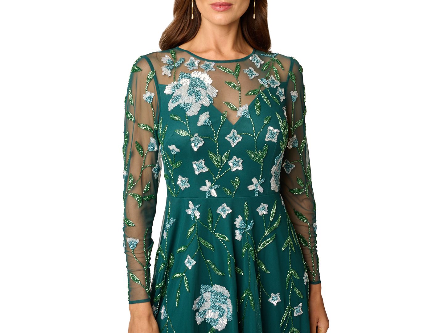 Женское платье Adrianna Papell Beaded-Sequin Floral-Print Long-Sleeve Midi, цвет: Зелёный — фото 3