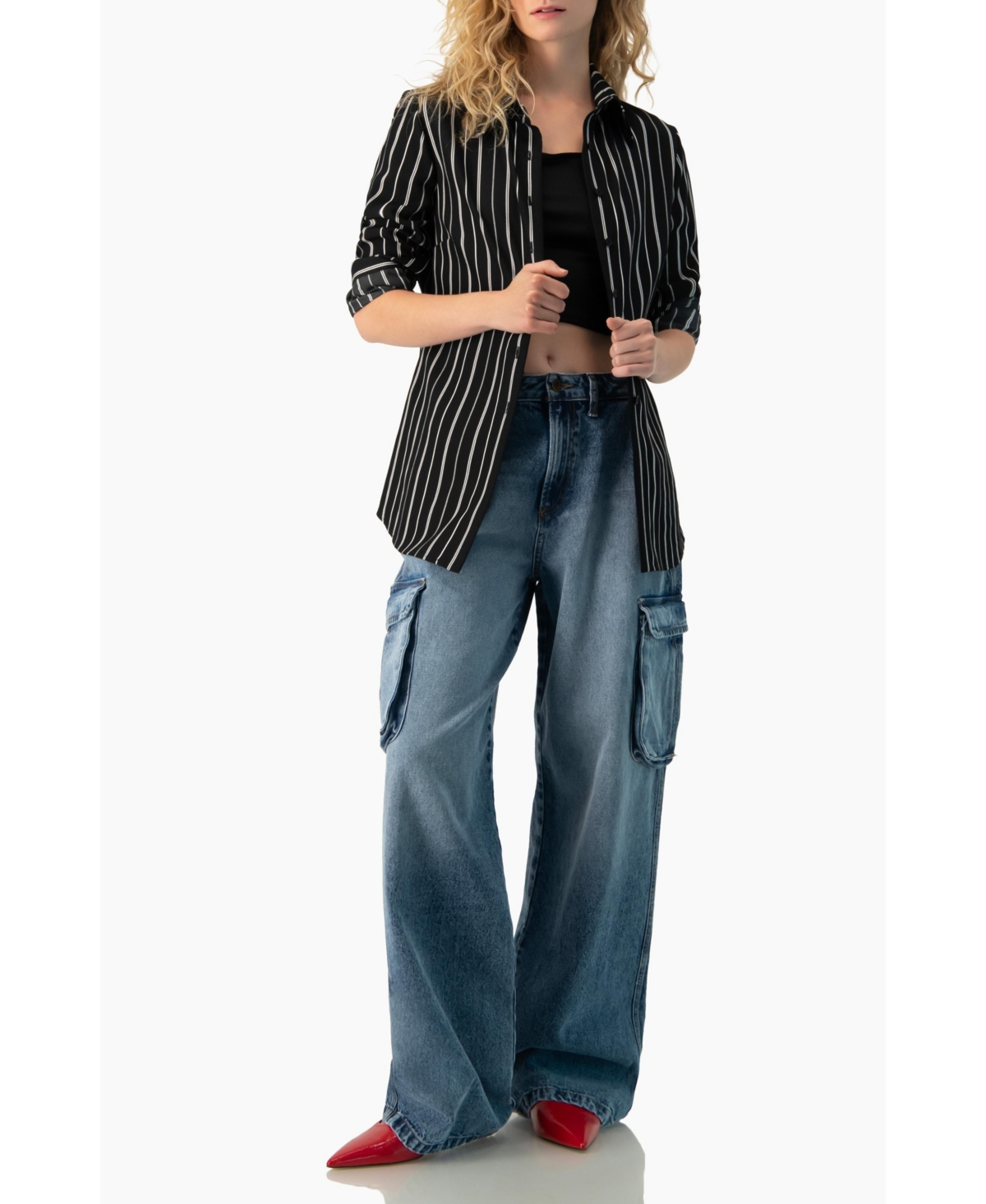 Ivonne Women's Pinstripe Fitted Long-Sleeve Button-Front Shirt