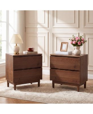2-Drawer Live-Edge Solid Wood Nightstand Set of 2, Mid-Century Modern Bedside Table with Storage, End Table