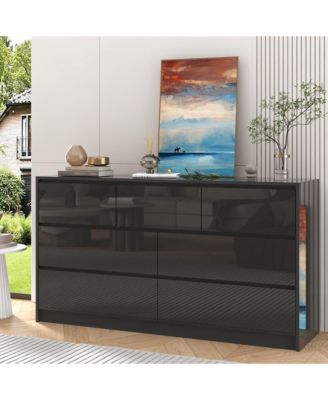 Modern Handle-Free 7 Drawer Dresser, High Gloss Wood Chest for Bedroom Storage, Spacious Cabinet for Living Room, Entryway, Hallway, Bedroom