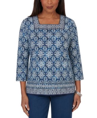 Women's Batik Square Neck 3/4 Sleeve Top