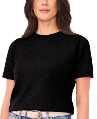 Women's Contrast-Neck Short-Sleeve Sweater