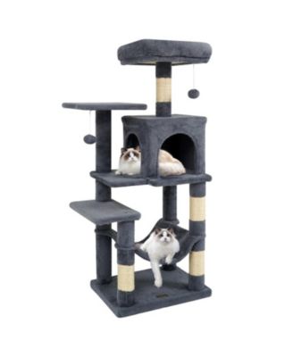 44 Inch Multi-Level Cat Tower with 2-Door Condo Padded Perch Hammock and Sisal Posts