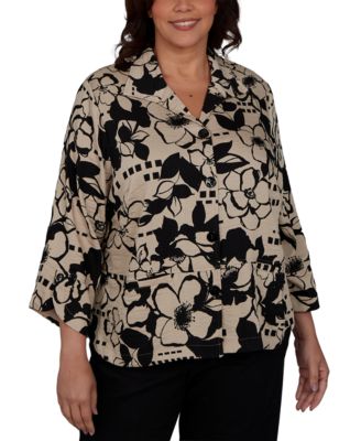 Plus Size Geo Floral Button-Front Top