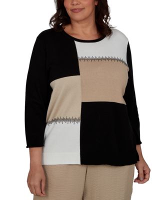 Plus Size Travel Advisory Colorblock Embellished Sweater