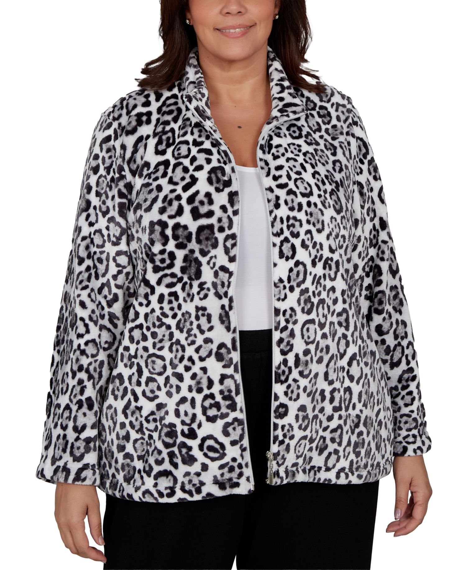 Plus Size Animal-Print Knit Jacket