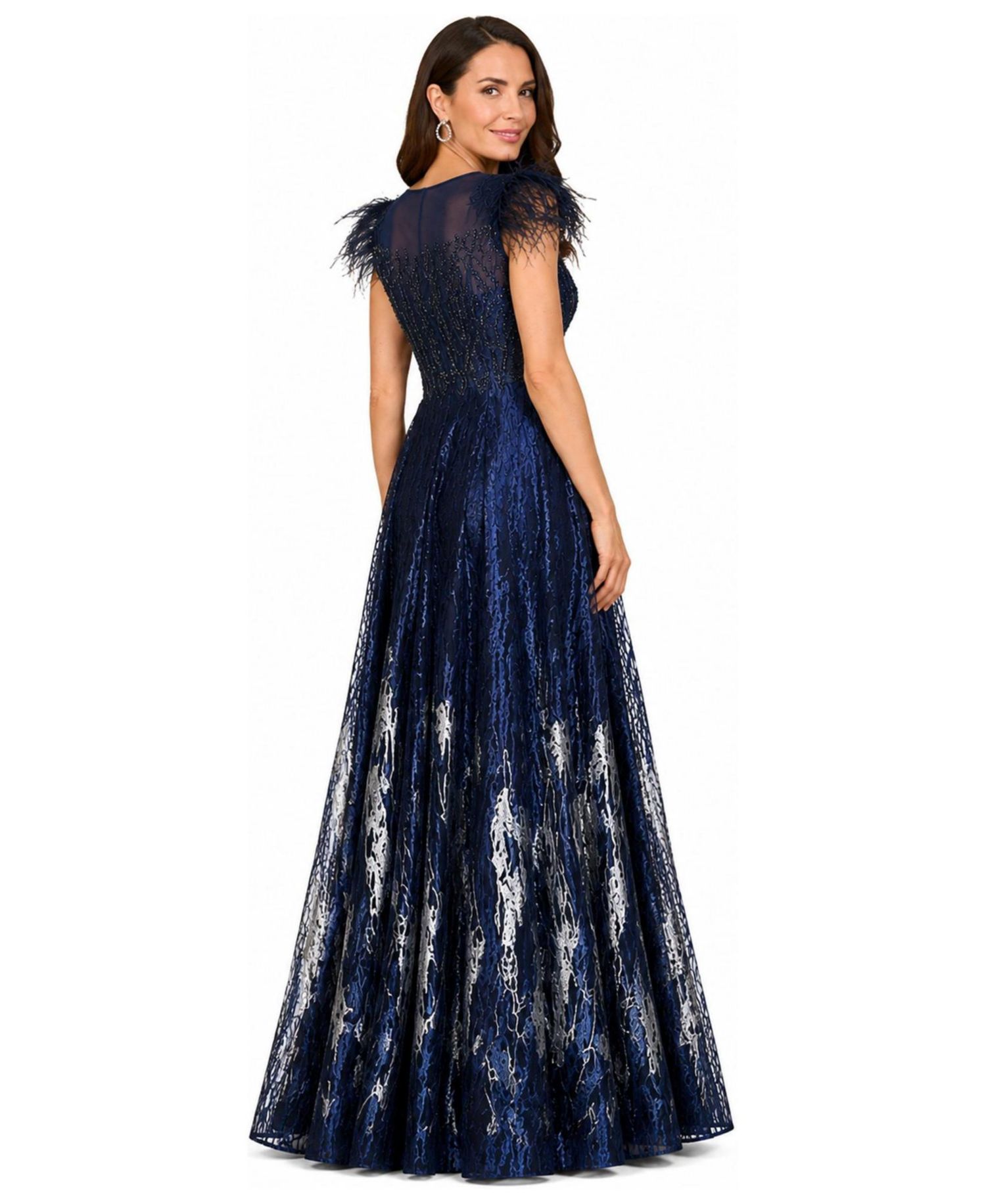 Women's Lace ballgown with Feather Cap Sleeves