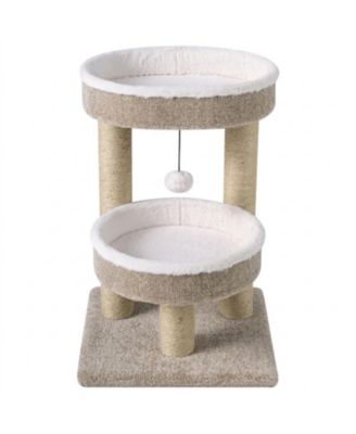 24 Inch Cat Tower with 2 Plush Perches Jute Scratching Posts and Dangling Ball