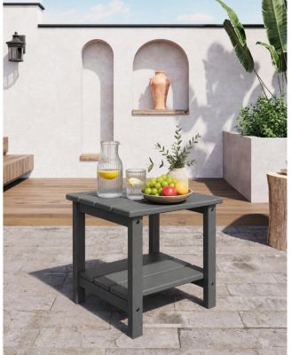 18" HDPE Side Table – 2-Tier Outdoor End Table, Weather Resistant with Wood Grain for Patio, Backyard or Balcony